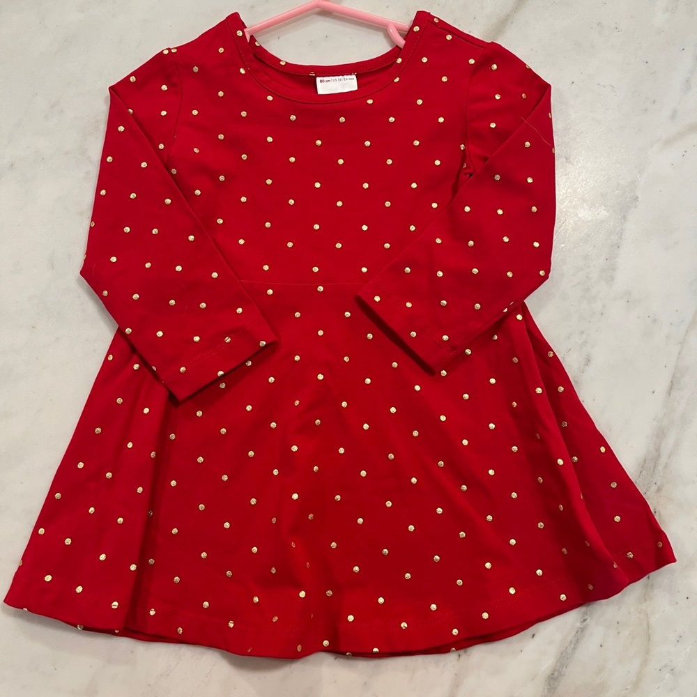 Hanna Andersson 18-24 months red dress with gold polka dots EUC